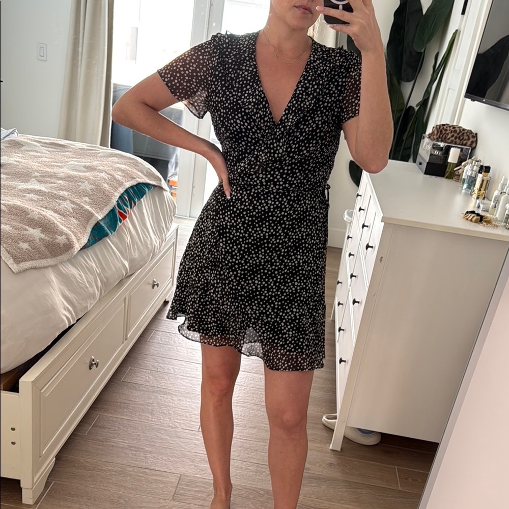 Lush Black & White Polka Dot Wrap Dress